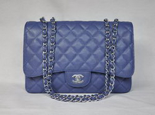 7A Replica Chanel Jumbo A28600 Light Blue Caviar with Silver Hardware Flap
